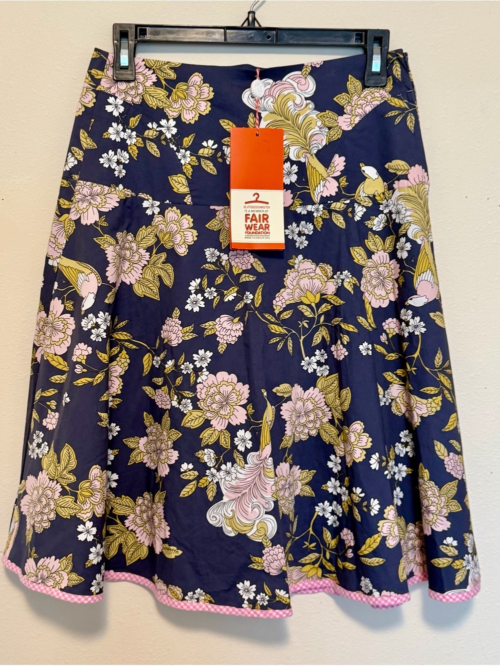 NWT Floral Bird Print Lace-Up Back Midi Skirt Size S Boho Cottagecore